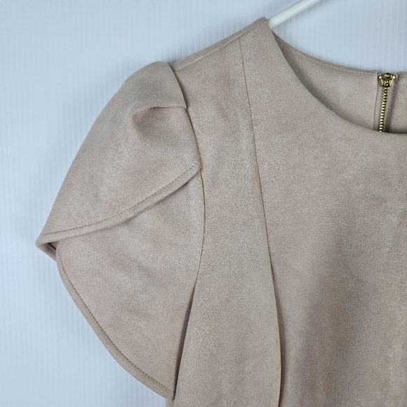 NWOT Calvin Klein Faux-Suede Tulip Sleeve Sheath Dress Light Pink Size 8 Bodycon - Picture 4 of 16